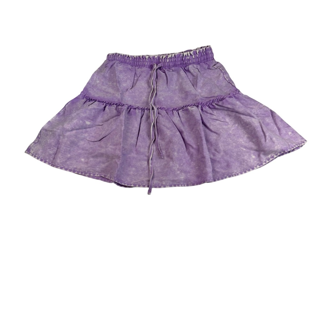 Zenana Purple Acid Wash Tiered Mini Skirt Tencel Drawstring Medium DSW-7279A5